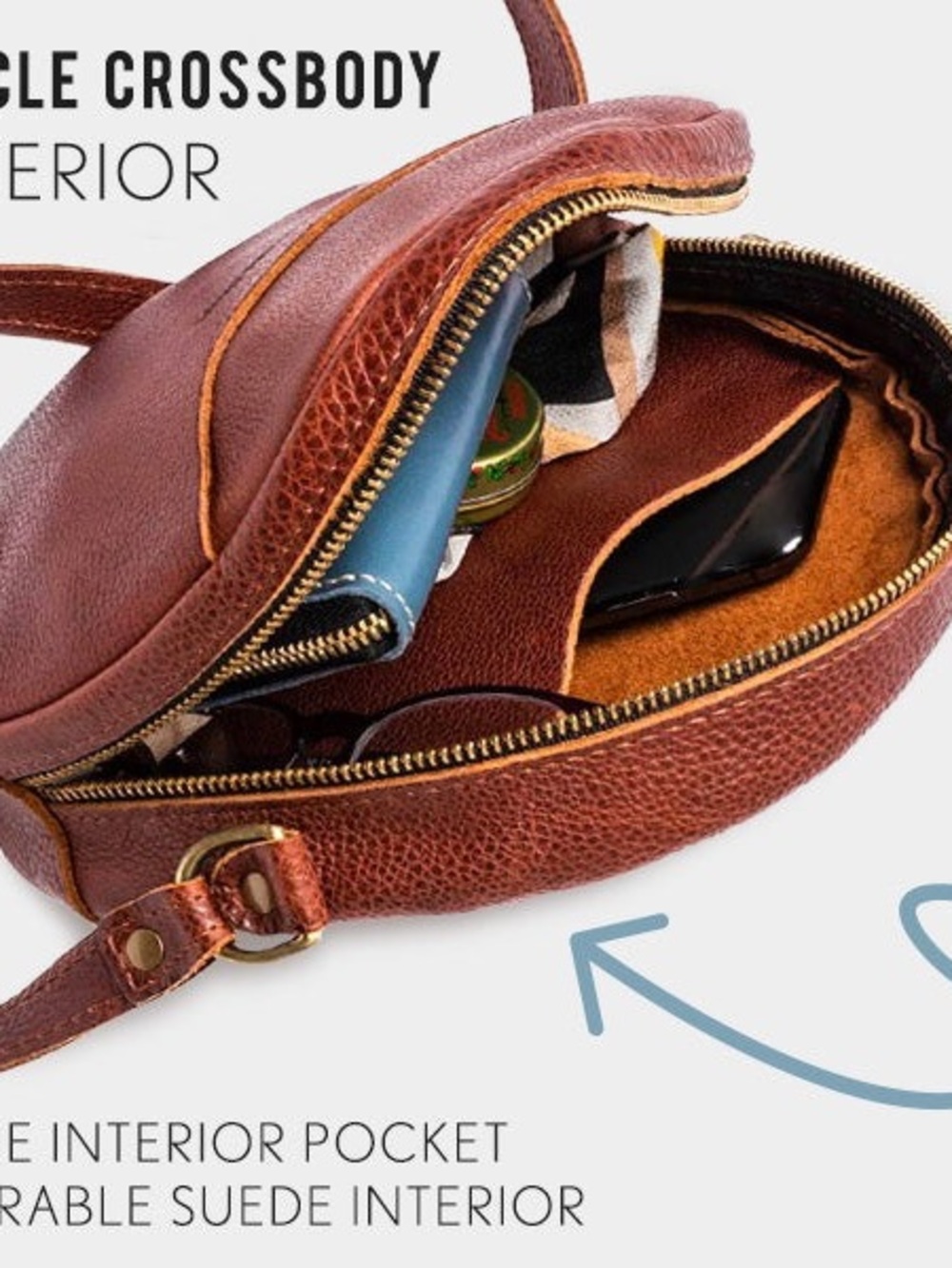 Portland Leather “Almost Perfect” Round Crossbody Bag Honey Small - Picture 3 of 6